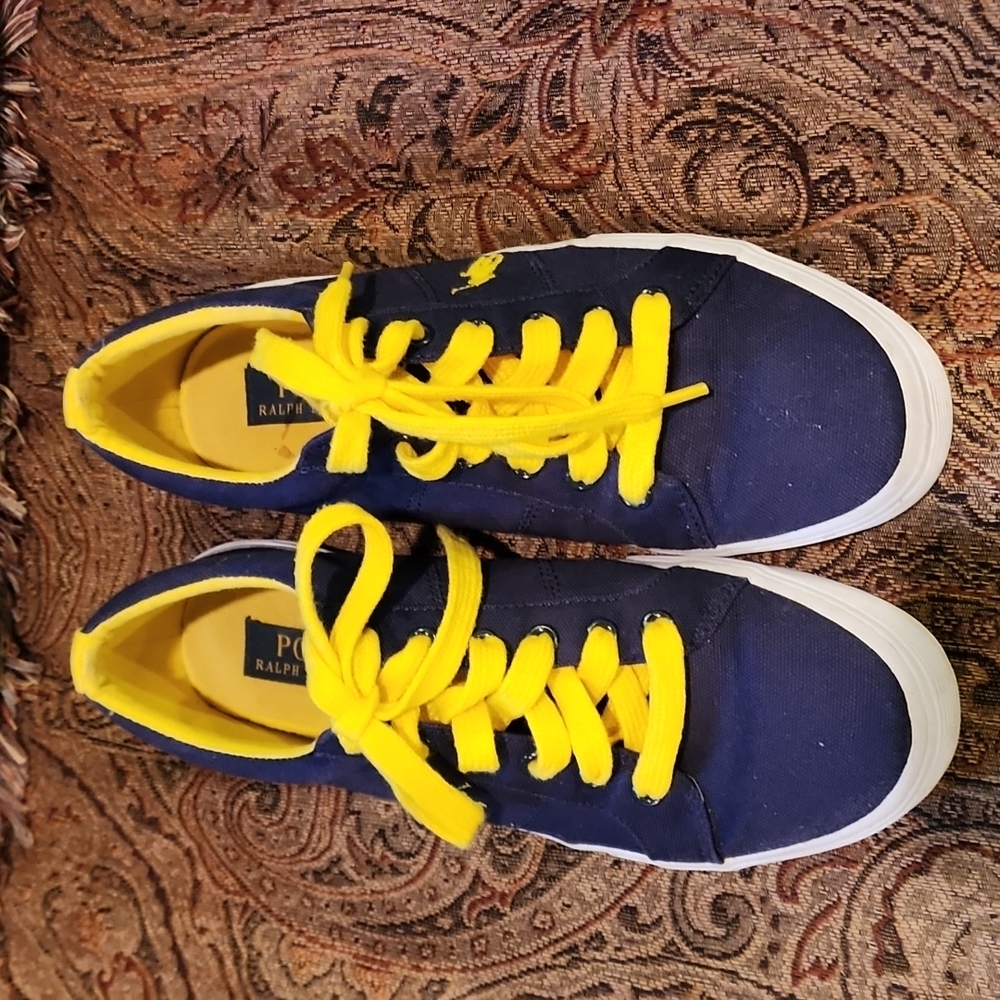 Men sneaker 7.5 D Polo Ralph Lauren Flexstow-sk-VLC NWT NVY canvas in box